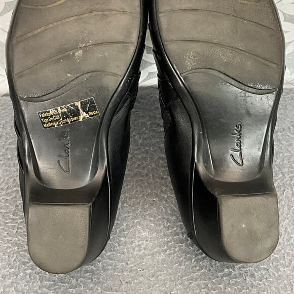 Clarks Collection Black Leather Block Heel Slip On Comfort Clog Loafer Women 7M - Picture 10 of 12